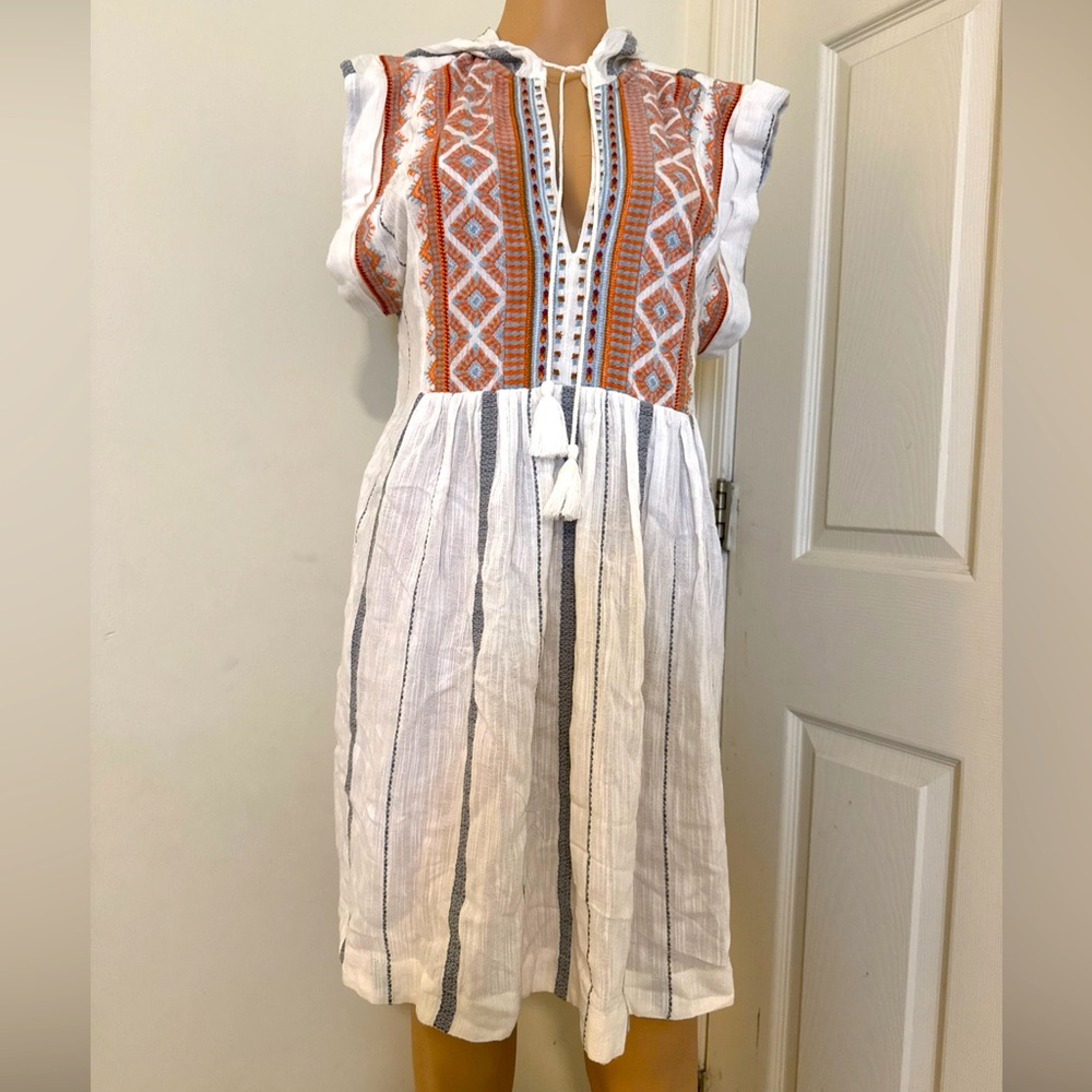 NWT FREE PROPLE Women’s White Bohemian Hooded Tunic Dress Size XS With Pockets